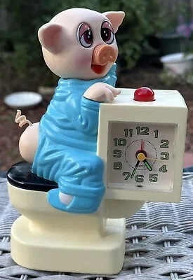 Vintage Sunko Novelty Alarm Clock Pig On A Toilet Musical Moving Butt & Nose • $45