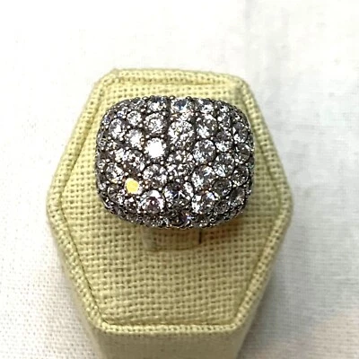 $63 • Buy Jose Hess Sterling Ring Cubic Zirconia Statement .75 Inch Wide Ring Size 5