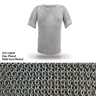 Butted Chainmail Shirt Short Sleeve Zinc Plated Haubergeon Re-enactment & LARP • £100