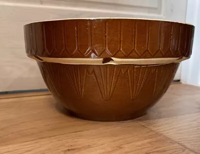 Vtg 1920s McCoy Pottery Stoneware Brown Glaze Mixing Bowl Picket Fence  12”USA • $75