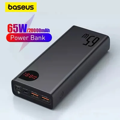 Baseus 65W Power Bank Backup Fast Portable Charger USB External Battery 20000mAh • £49.99