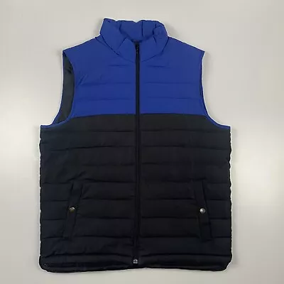 J Crew Mens Black Blue Down Feather Filled Puff Full Zip Vest Size Medium • $29.95