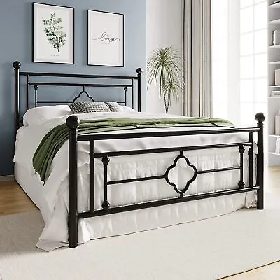 Metal Platform Bed Frame With Vintage Headboard And Footboard Black • $101.99