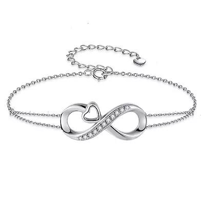 Women Sterling Silver Adjustable Bracelet Infinity Heart Style Gifts For Girl • $29.99