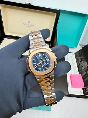 2021 Tiffany Box Papers Patek Philippe Nautilus Chronograph Rose Steel Blue Dial • $199999