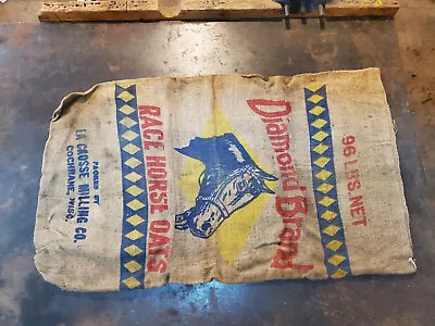 Vintage Antique Burlap Sack Wisconsin Diamond Brand Race Horse Oats FREE US SHIP • $40