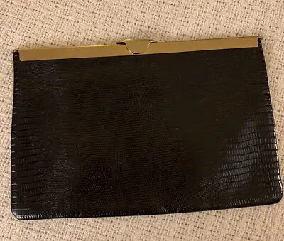 Vintage 80s Etra Genuine Leather Lizard Evening Clutch Gold Chain Strap Handbag • $17