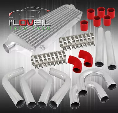 Turbo Jdm Aluminum Intercooler + 2.5  Piping Kit Starter Set Red Couplers • $204.99