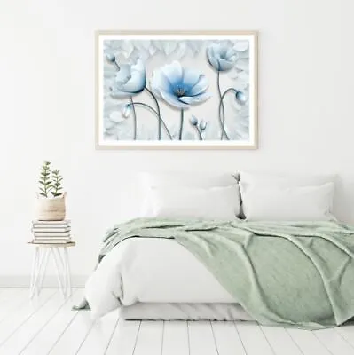 $12.90 • Buy Blue & White 3D Floral Design Print Premium Poster High Quality Choose Sizes
