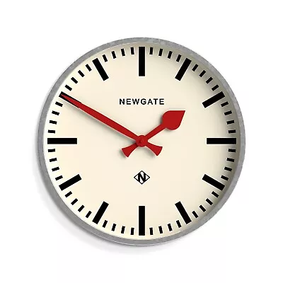 £59.50 • Buy Wall Clock Station Round Retro Clock Metal Silver Galvanised Red Hands Newgate