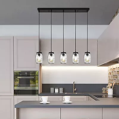 5-Light Glass Mason Jar Island Pendant Light Ceiling Light Fixture Kitchen Decor • $68.40