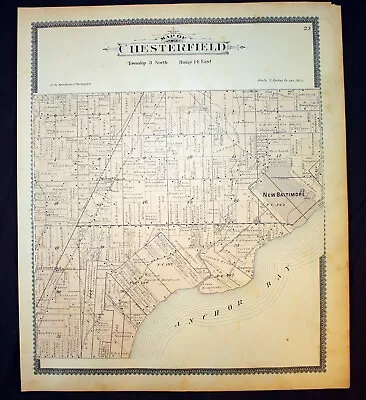 Chesterfield Township Antique Plat Map 1895 Macomb County Michigan Anchor Bay • $32.50