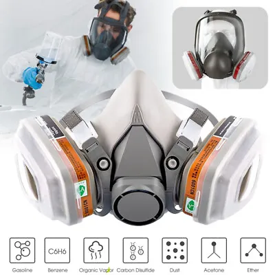 Full Face Respirator Gas Mask For Chemical Organic Vapors Dust Paint Spraying • £8.98