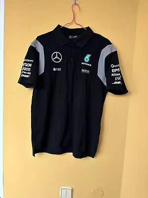 Mens Mercedes AMG Petronas F1 Team Polo Shirt Black Size M Hugo Boss • $29