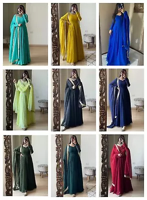 Gown Anarkali Dress Bollywood Pakistani Indian Wedding Suit Shalwar Kameez Party • £21.59