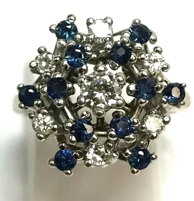Vintage .42 Carat Diamond And .48 Carat Sapphire Cluster Cocktail Ring Size 6 • $1295