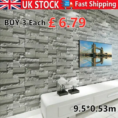 £7.89 • Buy New 3D Brick Effect Wallpaper Realistic Slate Stone Grey Vintage Textured Decor.
