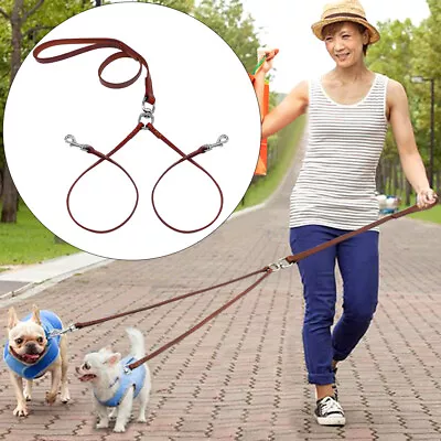 $21.99 • Buy Leather Double Dog Leash For Two Dogs With Handle 2 Way Coupler Splitter Lead