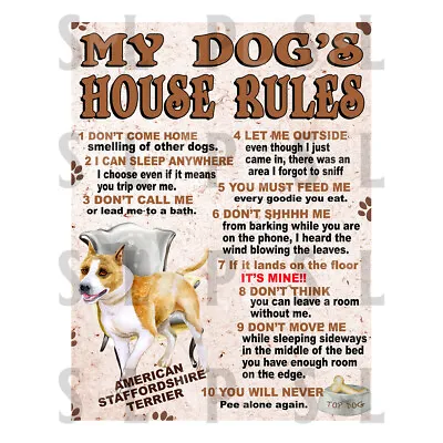 £3.50 • Buy My Dog's House Rules American Staffordshire Retro Tin Sign Novelty Gift, Pub Bar