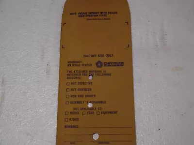 Rare Vintage 1960's Chrysler Warranty Parts Tag Envelope New Dodge Plymouth • $2.05