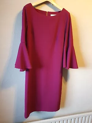 Ronni Nicole Elegant Magenta Pink Cocktail Shift Dress 12 3/4 Fluted Sleeves • £4.50