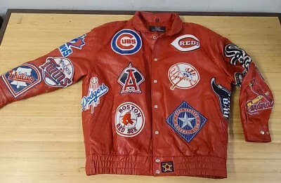 Jeff Hamilton MLB Logos Leather Jacket Vtg Team JH Design Red Size 4XL Rare • $1000