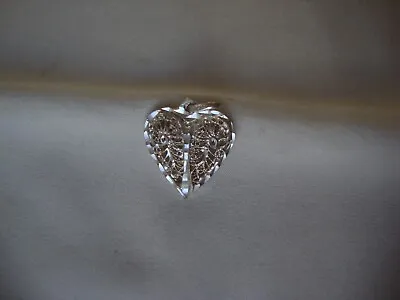 Vintage Puffy 2-sided Filigree Heart W/sparkly Diamond Cuts Silver 925 Pendant • $10.99