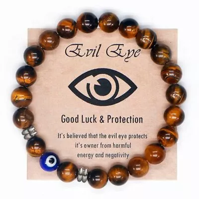 $8.45 • Buy Natural Tiger Eye Beaded Bracelet Men Women Turkish Amulet Protection Bracelets