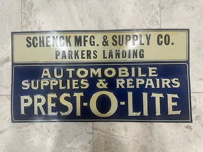 Vintage PRESTOLITE  Tin Tacker Sign Auto Supplies Repair Original Embossed Rare! • $1115
