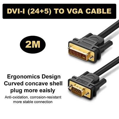 £3.39 • Buy 2M DVI To VGA Converter Adapter DVI-I 24+5 To VGA Cable Lead For Projector Lapto