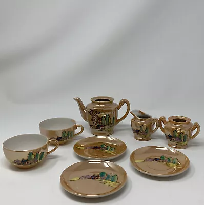 Vintage Brown Peach Lustre Ware Tea Set Japan Farmhouse Hand Painted Iridescent • $23.44