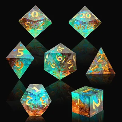 Polyhedral Dice Set DND D&D Dungeons & Dragons RPG COC D4-D20 7Pcs Brown Green • £11.99