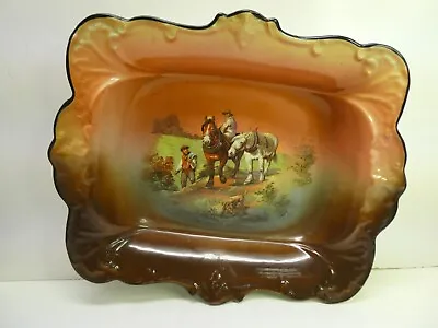 Vintage H&k Tunstall Serving Bowl Picture Plate Platter Rural Scene Work Horses • $38