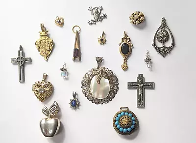 Vintage Now Jewelry Lot Charm Pendant Locket Craft Artist Repurpose Some Signed • $14.99