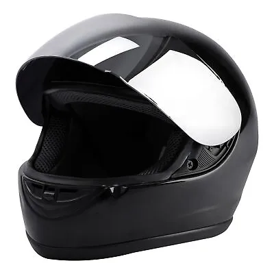 Gloss Black DOT Motorcycle Street Bike Full Face Helmet + Sliver Visor S M L XL • $35.29