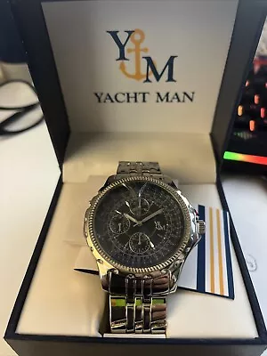 New Yacht Man YM260 Silver Stainless Mens Dial Sports Chronograph Watch In Box • $13.99