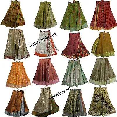 Vintage Silk Sari Magic Wrap Skirts Multicolor Bohemian Hippie Skirts • $23.08