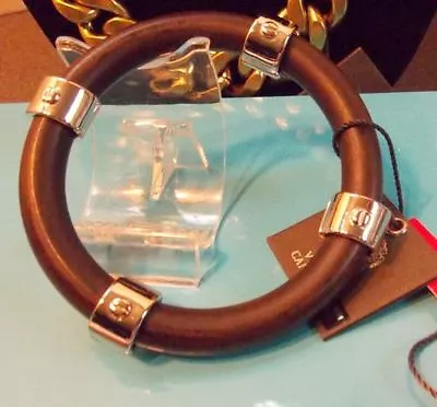 Vince Camuto Wood & Silvertone Bangle Bracelet Silver Round $48 Value • $14.99