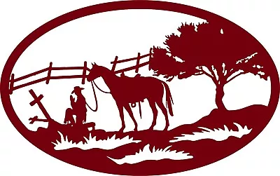 Cowboy Horse Fence Tree Cross Christian Western Car Truck Window Vinyl Decal • $15.69