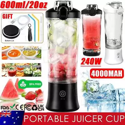 240W Portable Juicer Cup USB Blender 600ml Travel Smoothies Fruit Mixer Machine • $32.90