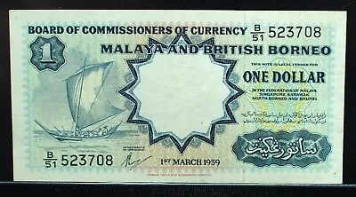 Malaya And British Borneo 1 Dollar 1959 AU Crisp Original • $24.95