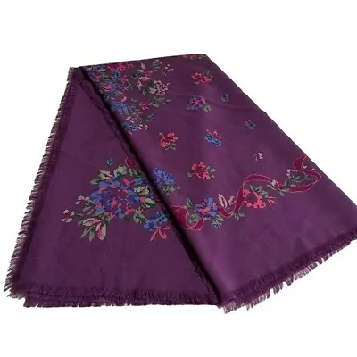 Vintage Laura Ashley Wool Made In Austria Purple Floral Scarf Wrap Shawl • $38.49