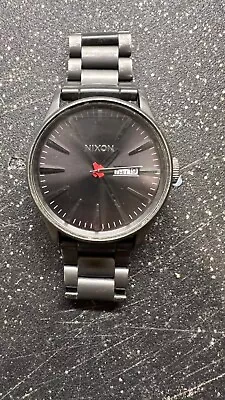 Nixon Sentry SS Gunmetal Mens Watch A356 131 Stainless Steel Quartz Used Grey • $55