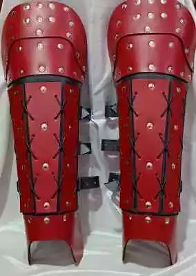 Medieval Leather Samurai Greaves - Leather Armor For LARP And Cosplay RED • £95.65