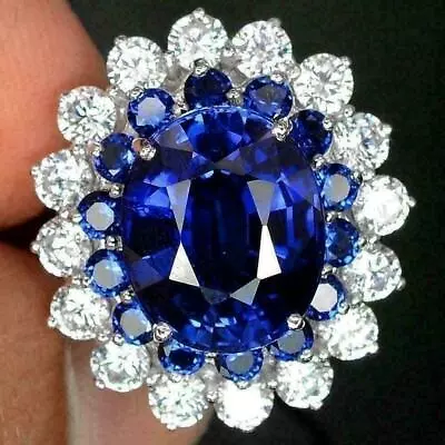 4.50Ct Lab Created Oval Blue Sapphire Diamond Wedding Ring 14K White Gold Finish • $35.79