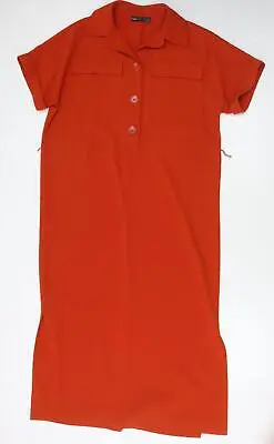 Marks And Spencer Womens Orange Polyester Shirt Dress Size 12 Collared Button • £5