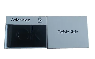 Calvin KLEIN Men Black Logo Script Leather RFID Wallet BNIB CK • £48