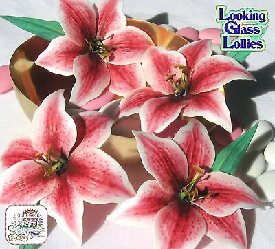 STARGAZER LILIES 3D Edible Wafer Paper LILY FLOWERS Pink White Red & Royal Blue • £8.49
