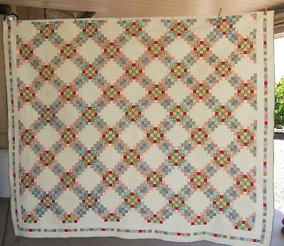 Vintage Irish Chain Quilt 87 X 75 Hand Stitched/quilted Sunflower Accents Nice!! • $182.50
