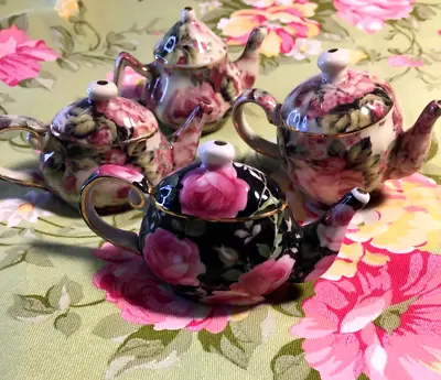 Vintage Lot Of 4 Ceramic Miniature Decorative Floral Teapots 3 1/2  Across • $19.99